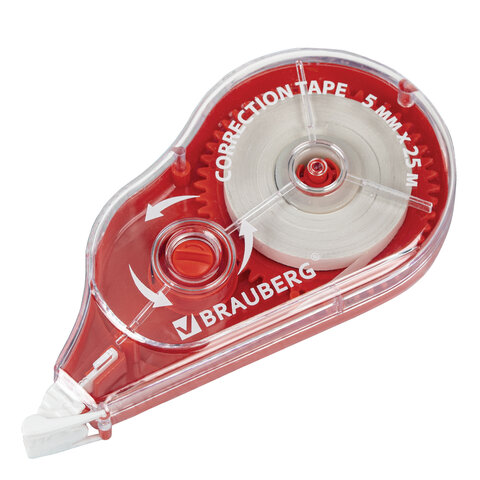Корректирующая лента BRAUBERG MAXI PLUS, 5 мм х 25 м, механизм перемотки, корпус красный, блистер, 272501