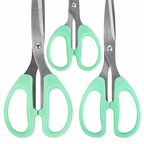 Ножницы BRAUBERG "CLASSIC PRO" 3 шт. (155, 185, 210 мм), мятные ручки, ВЫГОДНАЯ УПАКОВКА, 272979