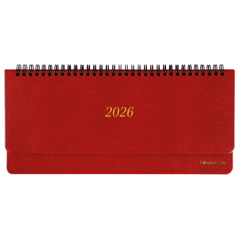 Планинг датированный 2026 305х140 мм BRAUBERG "Iguana", под кожу, красный, 117225