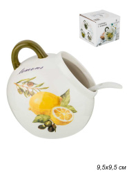 Солонка с ложкой 170 млЛемон три / 358-1593 /уп 48/ 9,5 см/керамика