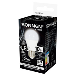 Лампа светодиодная SONNEN EXTRA, 10 (85) Вт, E27, шар, нейтральный белый, 30000 ч, LED G45-10W-4000-Е27, 457914
