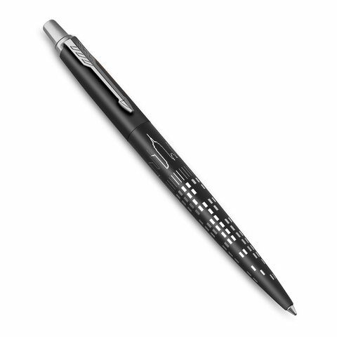Ручка шариковая PARKER "Jotter New York Black CT", корпус черный лак, детали из нержавеющей стали, синяя, 2187554