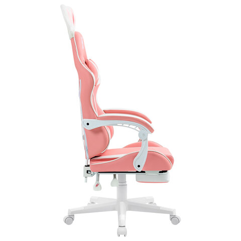 Кресло компьютерное DEFENDER "Irifi", 2 подушки, подставка для ног, экокожа, розовое/белое, 64042