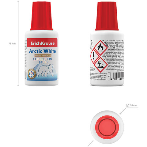 Корректирующая жидкость ERICH KRAUSE "Arctic White", 20 мл, экстра-белизна, флакон с кисточкой, 6