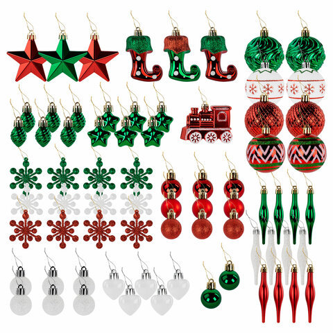 Шары ёлочные НАБОР 73 предмета, "Fairy House", красный/зеленый/белый, пластик, ЗОЛОТАЯ СКАЗКА, 592181