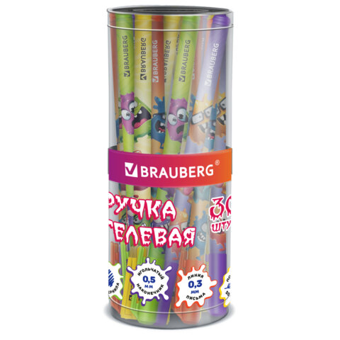 Ручка гелевая, кросс-серия "МОНСТРИКИ", BRAUBERG, СИНЯЯ, корпус ассорти, игольчатый наконечник 0,5 мм, линия письма 0,3 мм,144483