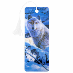 Закладка для книг с линейкой 3D-ОБЪЕМНАЯ BRAUBERG, "Белый волк", с декоративным шнурком, 125752