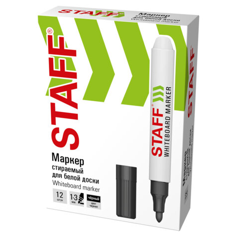Маркер стираемый для белой доски ЧЕРНЫЙ, STAFF "BASIC" WBM-200, 1-3 мм, 152638