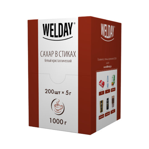 Сахар порционный OFFICE-BOX WELDAY в стиках по 5 г, 200 штук, 1 кг, 624095