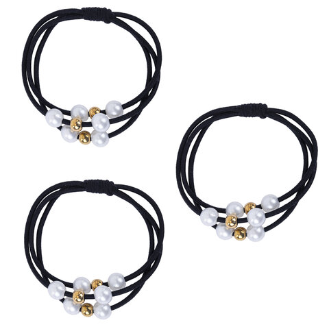 Резинки для волос НАБОР 3 шт., 0,2х14 см, с жемчужинами, чёрные, MONTE VITA (МОНТЕ ВИТА), 457053