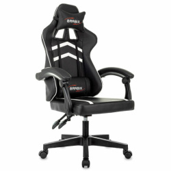 Кресло компьютерное BRABIX "Shooter GM-123", 2 подушки, экокожа, черное/белое, 533191