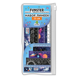 Линейки пластиковые 15 см FUNSTER, "КОСМОС", НАБОР 4 штуки, пенал, 210916