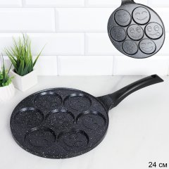 Сковорода блинная 24 см для панкейков Смайлик / KL-524 /уп 24/ 0,54