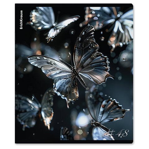 Тетрадь А5, 48 л., ERICH KRAUSE, скоба, клетка, матовая ламинация + УФ-лак, "Glass Butterflies" (микс в спайке), 63315