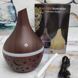 Увлажнитель ультразвуковой аромадиффузор воздуха Mini USB "Тюльпан" (луковица) 7 LED color, 300ml, 220V Темное дерево Звездное небо