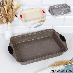 Противень 39,5х26х5,4 см Мрамор с силиконовыми ручками/ RSD-933 /уп 30/ 0.52/