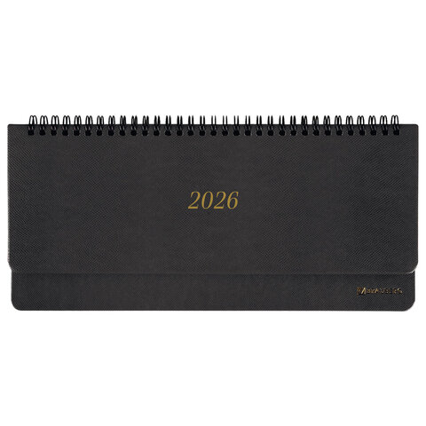 Планинг датированный 2026 305х140 мм BRAUBERG "Iguana", под кожу, черный, 117224