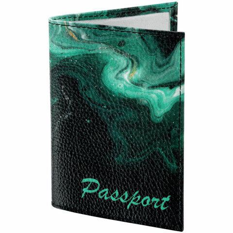 Обложка для паспорта натуральная кожа флоттер, принт "Дым", цвет черный, BRAUBERG, 238869