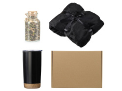 Подарочный набор с пледом, термокружкой и чаем, Цвет черный