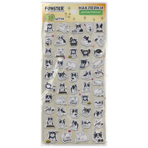 Наклейки декоративные "Забавные зверята", 17,5х9 см, ассорти 4 видов, FUNSTER (ФАНСТЕР), 666097