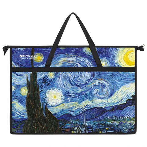 Папка для рисунков и чертежей с ручками BRAUBERG А3, пластик, молния сверху, "Van Gogh", 274540