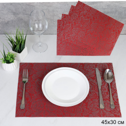 Салфетка для сервировки стола 4 штуки Цветы / HS-74 /уп 90/ серо-красный АКЦИЯ