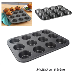 Форма для выпечки кексов и капкейков 12 ячеек 35х26 см / d-6; h-3 / VF-26 /уп 60/ 0.35/