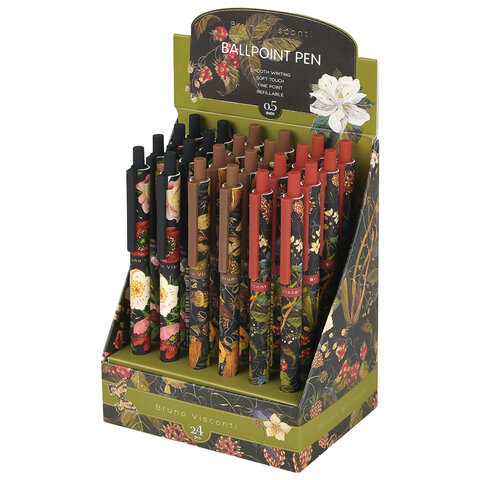 Ручка шариковая автоматическая BRUNO VISCONTI "ArtClick", СИНЯЯ, Flora.Black, ассорти, 0,5 мм, 20-0374/01