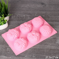 Форма для выпечки 6 ячеек силиконовая Цветы 3,5 см / HL-111 /уп 200/ 0.108/ 28*16*3,5/ *