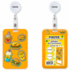 Бейдж вертикальный с 3D печатью "Street food" (85х54 мм), с рулеткой, СЛАЙДЕР, FUNSTER, 238843