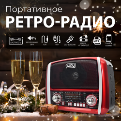 Радиоприемник SR-1025, аналоговый тюнер FM/AM, аккумулятор 750 мАч, USB, TF, microSD, AUX / Встроенный фонарь