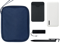 Тревел-набор с флешкой, повербанком и ручкой, Цвет темно-синий, черный, белый