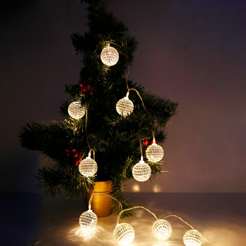 Электрогирлянда-нить комнатная "Диско-шары", 1,5 м,10 LED, тёплый белый, батарейки, ЗОЛОТАЯ СКАЗКА, 591731
