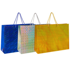 Пакет подарочный 45x13x33 см (XL), НАБОР 3 шт., 3 дизайна, голография, ЗОЛОТАЯ СКАЗКА, 609736