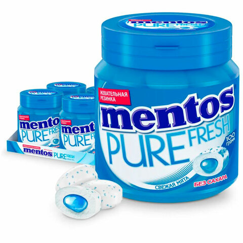 Жевательная резинка MENTOS Pure Fresh "Свежая мята", 50 подушечек, 100 г, банка, 20798