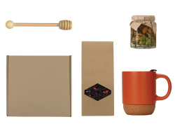 Подарочный набор с чаем, кружкой, медом и ложкой для меда, Цвет оранжевый