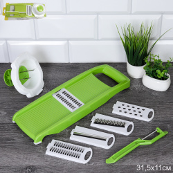 Терка для овощей и корейской моркови с 5 насадками с держателем и овощечисткой 31х11см / T-892 /уп 60/ 0,139