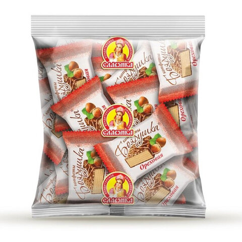 Конфеты шоколадные СЛАВЯНКА "Боярушка", вафельные, с арахисом и пралине, 1000 г, пакет, 70093