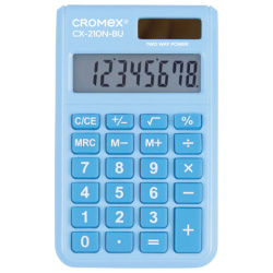 Калькулятор карманный CROMEX (КРОМЕКС) CX-210N-BU (96х62 мм), 8 разрядов, двойное питание, голубой, 273835