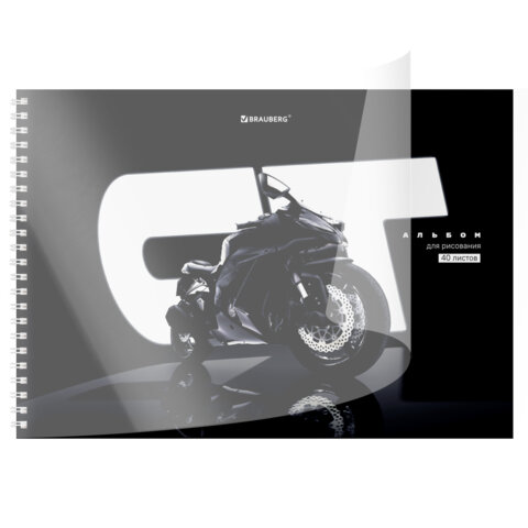Альбом для рисования, пластиковая обложка, А4, 40 л., гребень, BRAUBERG, 210х297 мм, АССОРТИ-2 (8 видов), 107683