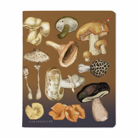 Тетрадь А5, 48 л., АЛЬТ скоба, клетка, матовая ламинация, "Грибная феерия" (5 видов), 7-48-1325