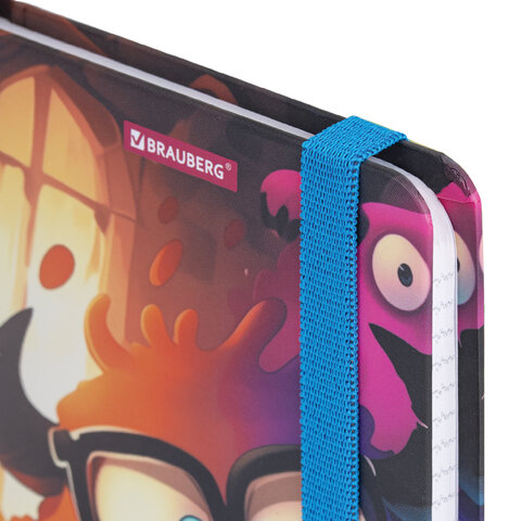 Блокнот с резинкой в клетку 96 л., МАЛЫЙ ФОРМАТ А6, 109х148 мм, BRAUBERG, кросс-серия "МОНСТРИКИ", 117001
