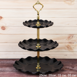 Ваза для фруктов 2-х ярусная 20/25 Круг Волна черная / D-1251 / Пластик