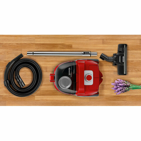 Пылесос GORENJE VC1901GACRCY с контейнером "циклон", 1900 Вт, мощность всасывания 300 Вт, красный