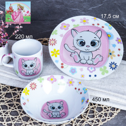 Набор посуды 3 предмета / C898# /уп 6/12/ Котик