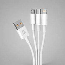 Дата-кабель 3 в 1: micro USB, USB-C, Ligthning, 1.2м, Цвет белый