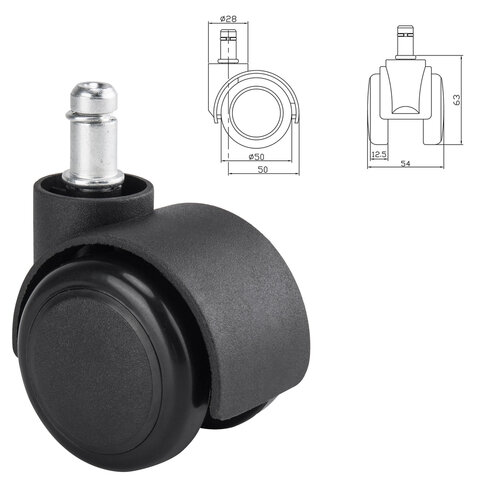 Колеса (ролики) BRABIX для кресла, прорезиненные, SLIM, КОМПЛЕКТ 5 шт., шток d 11 мм, черные, 533084