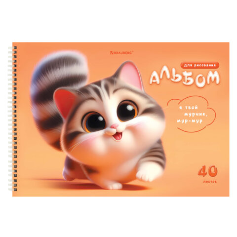 Альбомы для рисования ДЭК, А4, 40 л., КОМПЛЕКТ 2 шт., гребень, Soft-touch, BRAUBERG, 200х290 мм, "Мурчики", 107737