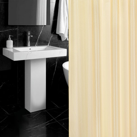 Шторка для ванной ПОЛИЭСТЕР, 180х200 см, кольца в комплекте, ЗОЛОТОЙ БРИЛЛИАНТ, PRIMILA (ПРИМИЛА), 700095