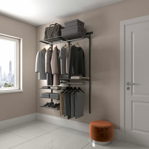 Гардеробная система OPTIMA G120 (в2050*ш1240*г450мм), 6 полок, 3 штанги, графит, S70299916515